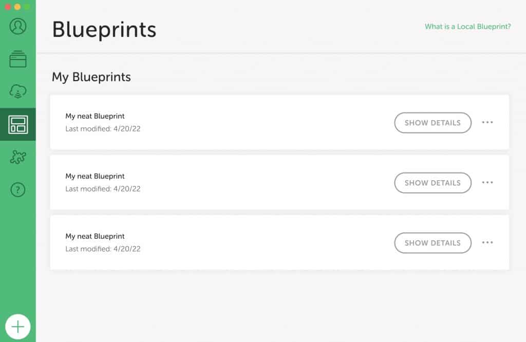Overview of Blueprints tab. 