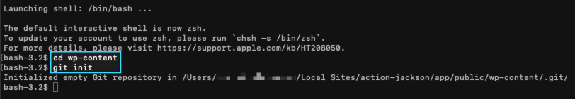 In terminal, cd into wp-content and run git init to initialize git repository