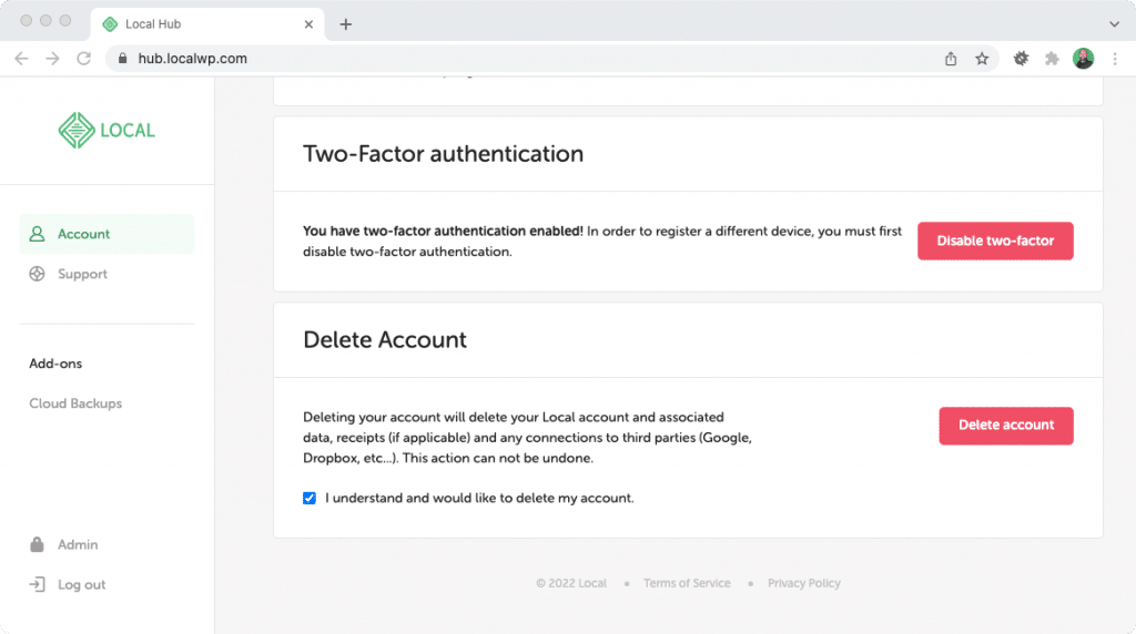 Where to delete your Local Account.