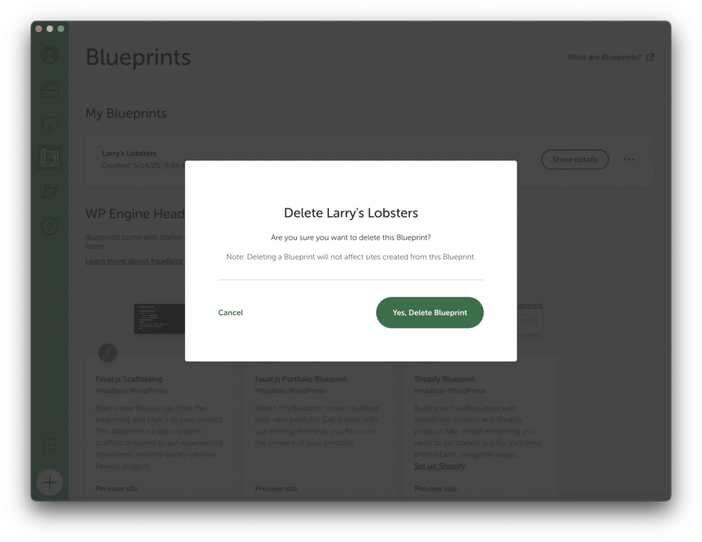 Check the box and select "Yes, delete Blueprint".