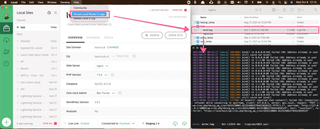 A screenshot showing where to find Local's Router Log.